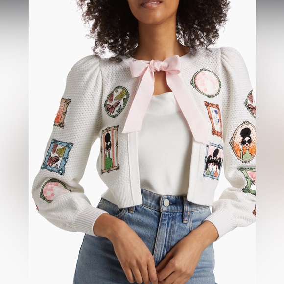 Alice + Olivia Kitty Stace Face Frame Wool Blend Cardigan - Picture 6 of 14